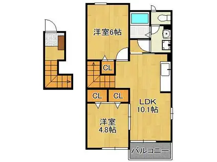 ラビアンローズ Ⅱ(2LDK/2階)の間取り写真