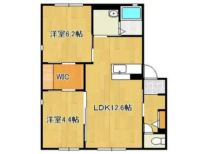 ヴィラサニーサイドB棟(2LDK/1階)の間取り写真