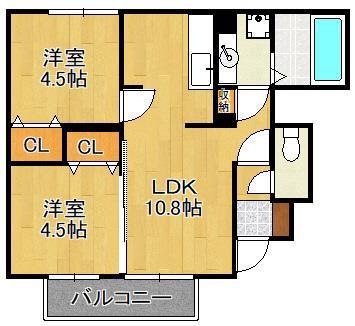 日豊本線 苅田駅 徒歩13分 2階建 築9年(2LDK/1階)の間取り写真