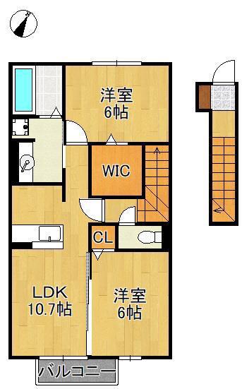 CASA FELICE B棟(2LDK/2階)の間取り写真