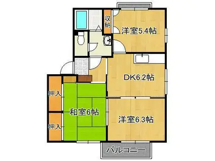 パットターンヒルズ B棟(3DK/2階)の間取り写真