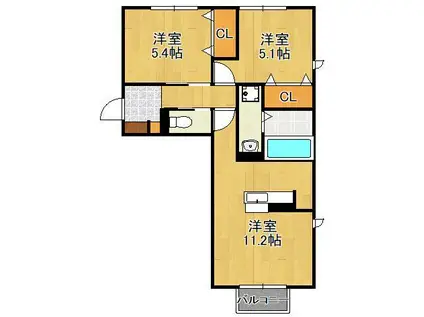 ルピナ尾倉(2LDK/1階)の間取り写真