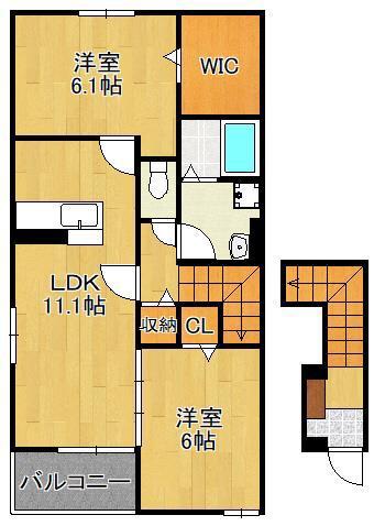 リヴァーサ 朽網(2LDK/2階)の間取り写真