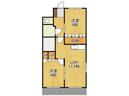 アンジュ・フォンティーヌ(2LDK/1階)の間取り写真