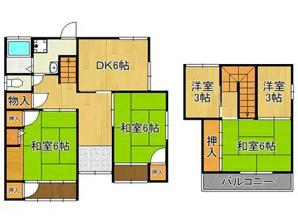 日豊本線 安部山公園駅 バス乗車時間:17分 沼緑町三丁目バス停で下車 徒歩4分 2階建 築46年(5DK)の間取り写真