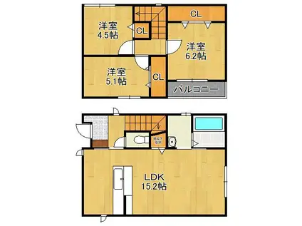 日豊本線 安部山公園駅 徒歩8分 2階建 築3年(3LDK)の間取り写真