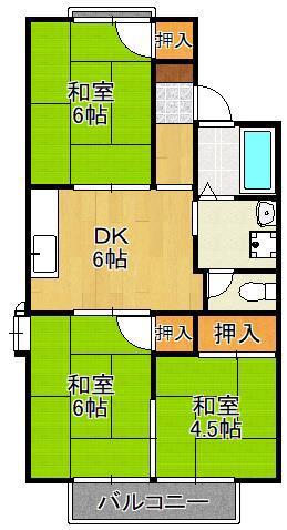 グランディール行橋 A棟(3DK/2階)の間取り写真