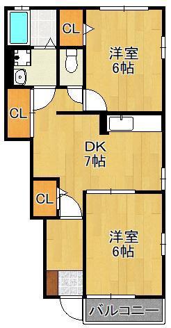 プランドール2(2DK/1階)の間取り写真