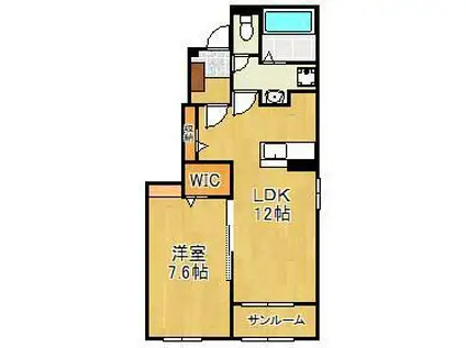 フェニックスヴィラ B(1LDK/1階)の間取り写真