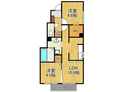 ソレイユ・ハイム上吉田 B棟(2LDK/1階)の間取り写真