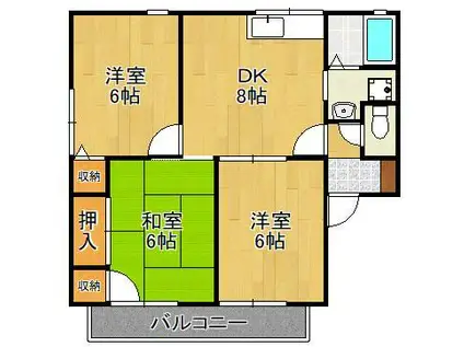 オークヒルズⅠ(3DK/1階)の間取り写真