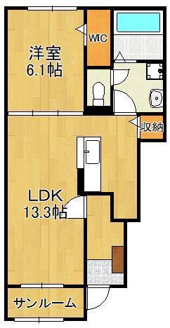 プルメリア Ⅰ(1LDK/1階)の間取り写真