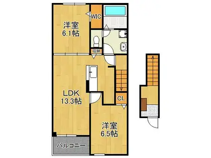 プルメリア Ⅰ(2LDK/2階)の間取り写真