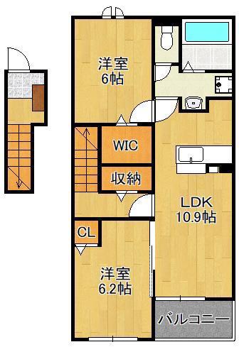 ヒカルサ行橋 Ⅰ(2LDK/2階)の間取り写真