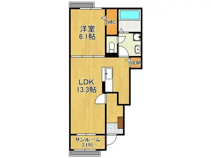 プランタンコートⅥ(1LDK/1階)の間取り写真