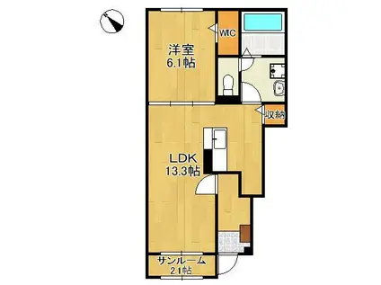 ニューライズ苅田 Ⅱ(1LDK/1階)の間取り写真