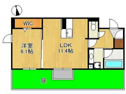 LAZO行橋(1LDK/1階)の間取り写真
