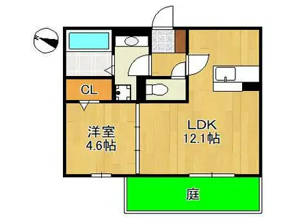 MER行事 A棟(1LDK/1階)の間取り写真