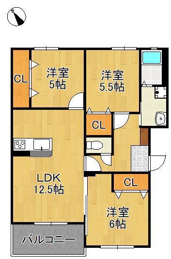MUU.朽網駅北(3LDK/1階)の間取り写真