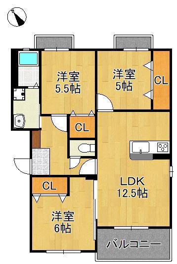 MUU.朽網駅北(3LDK/3階)の間取り写真