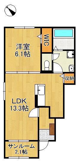 弥生桜Ⅱ・A(1LDK/1階)の間取り写真