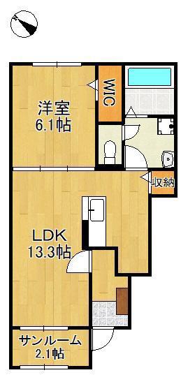 弥生桜Ⅱ・A(1LDK/1階)の間取り写真