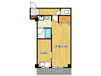 アルファKⅡ(1K/4階)の間取り写真