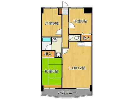 ジョイフル桧垣(3LDK/4階)の間取り写真