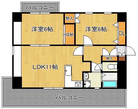 北九州高速鉄道 北方駅(福岡) 徒歩6分 8階建 築31年(2LDK/8階)の間取り写真