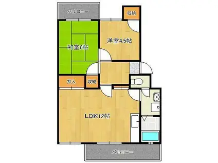 富士見サンハイツ(2LDK/4階)の間取り写真