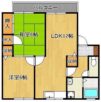 ベルメゾン瓜生Ⅰ(2LDK/2階)の間取り写真