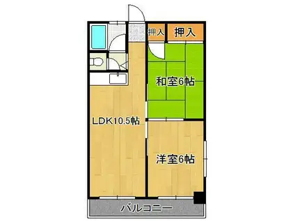 シュロス若園(2LDK/2階)の間取り写真