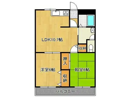 ユーハイム広徳(2LDK/2階)の間取り写真