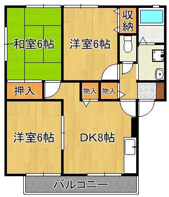 ウィンディア蜷田A棟(3DK/2階)の間取り写真