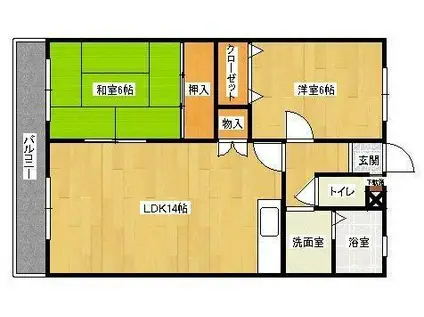 エル・スール湯川 Ⅱ(2LDK/3階)の間取り写真