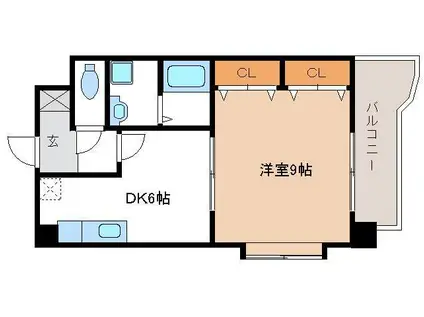 ベルガ北方(1DK/9階)の間取り写真