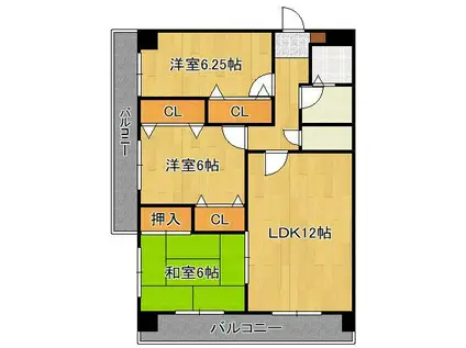 三島マンションⅠ(3LDK/5階)の間取り写真