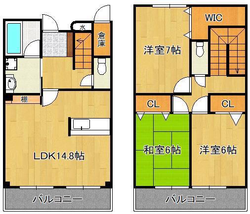 北九州高速鉄道 守恒駅 徒歩8分 2階建 築21年(3LDK)の間取り写真