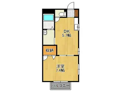 ドゥソレイユ21 A棟(1DK/2階)の間取り写真