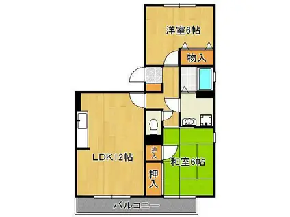 クレール徳力(2LDK/1階)の間取り写真