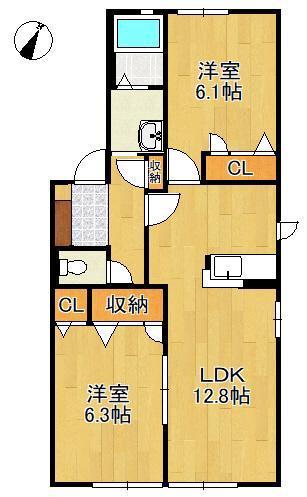 咲ら小路ⅠB棟(2LDK/1階)の間取り写真