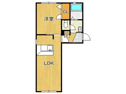 ヴァーチャスの杜B棟(1LDK/1階)の間取り写真