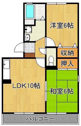 グランドゥール田中(2LDK/3階)の間取り写真