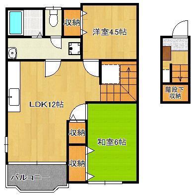 フェニックス徳吉C(2LDK/2階)の間取り写真