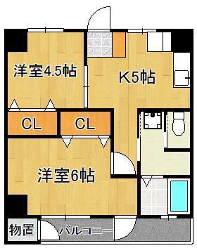 コーポ川口(2K/4階)の間取り写真