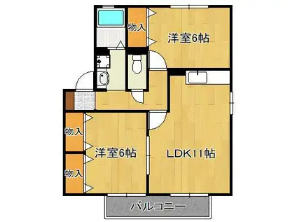 サニーフラット若園D棟(2LDK/2階)の間取り写真