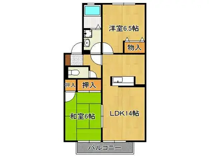 ファミーユ石田Ⅱ・A(2LDK/2階)の間取り写真