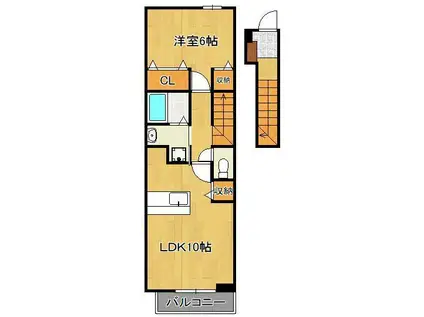 プラスパーⅡ(1LDK/2階)の間取り写真