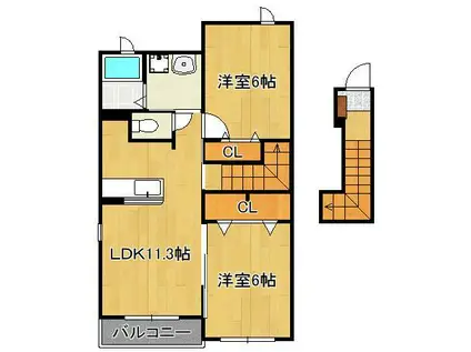 アバンツァートカーサー溝尻C棟(2LDK/2階)の間取り写真