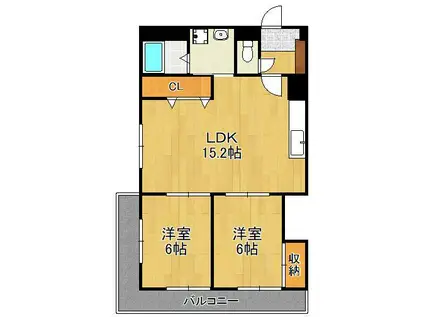 ホンダクリオビル(2LDK/4階)の間取り写真